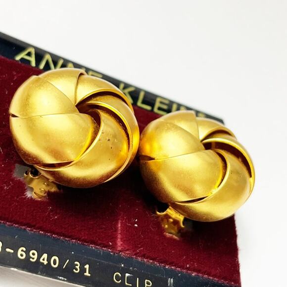 Anne Klein Vintage Brushed Gold Spiral Clip Earrings - Picture 2 of 5